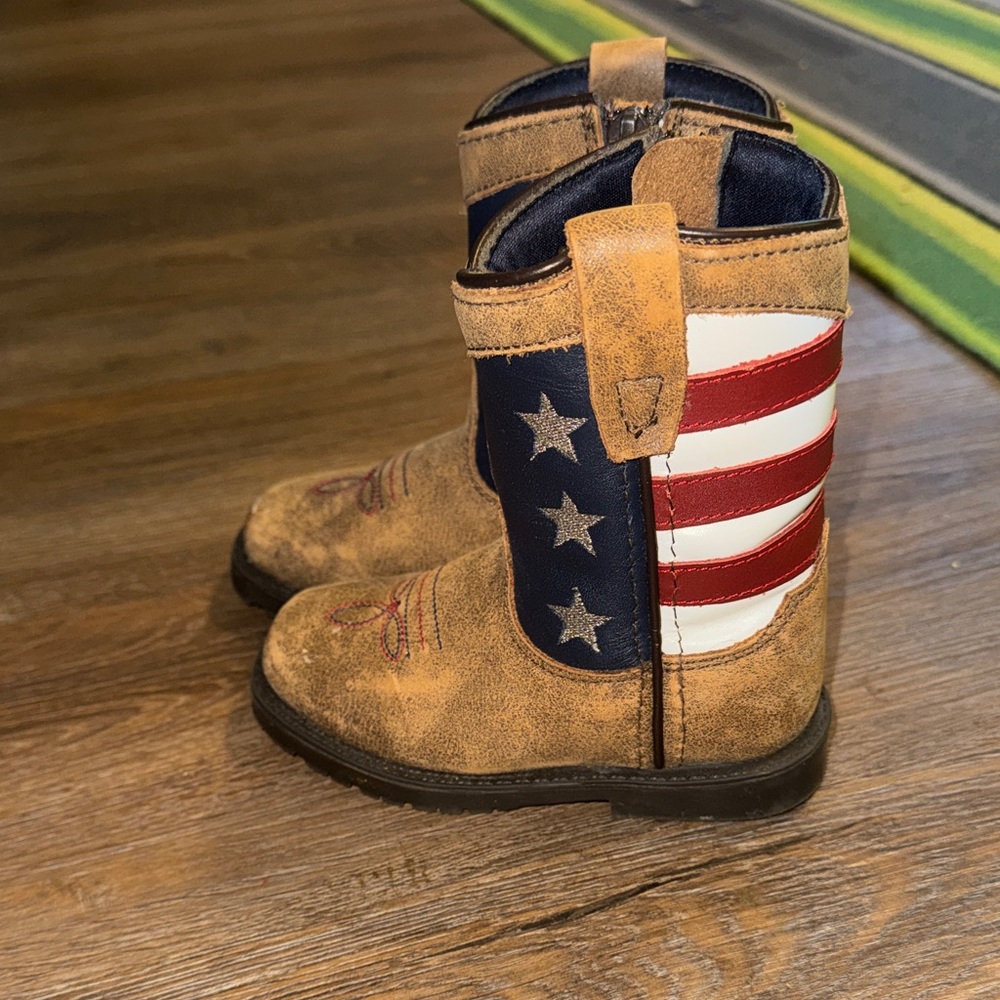 Kids Brown American Flag Cowboy Boots